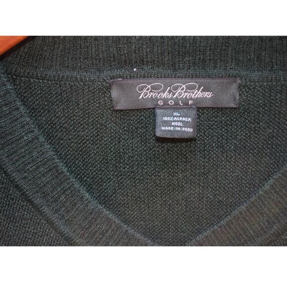 Brooks Brothers Golf 100% Alpaca Wool V-Neck Sweater Green Size XL Made in Peru - Picture 3 of 4